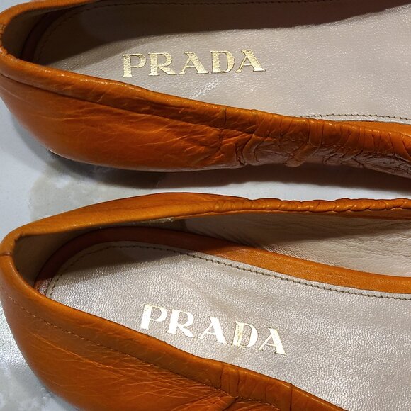 Prada *Vintage* Ballerina Flats EU 39.5 Orange Flower US 9/9.5 - Picture 6 of 12